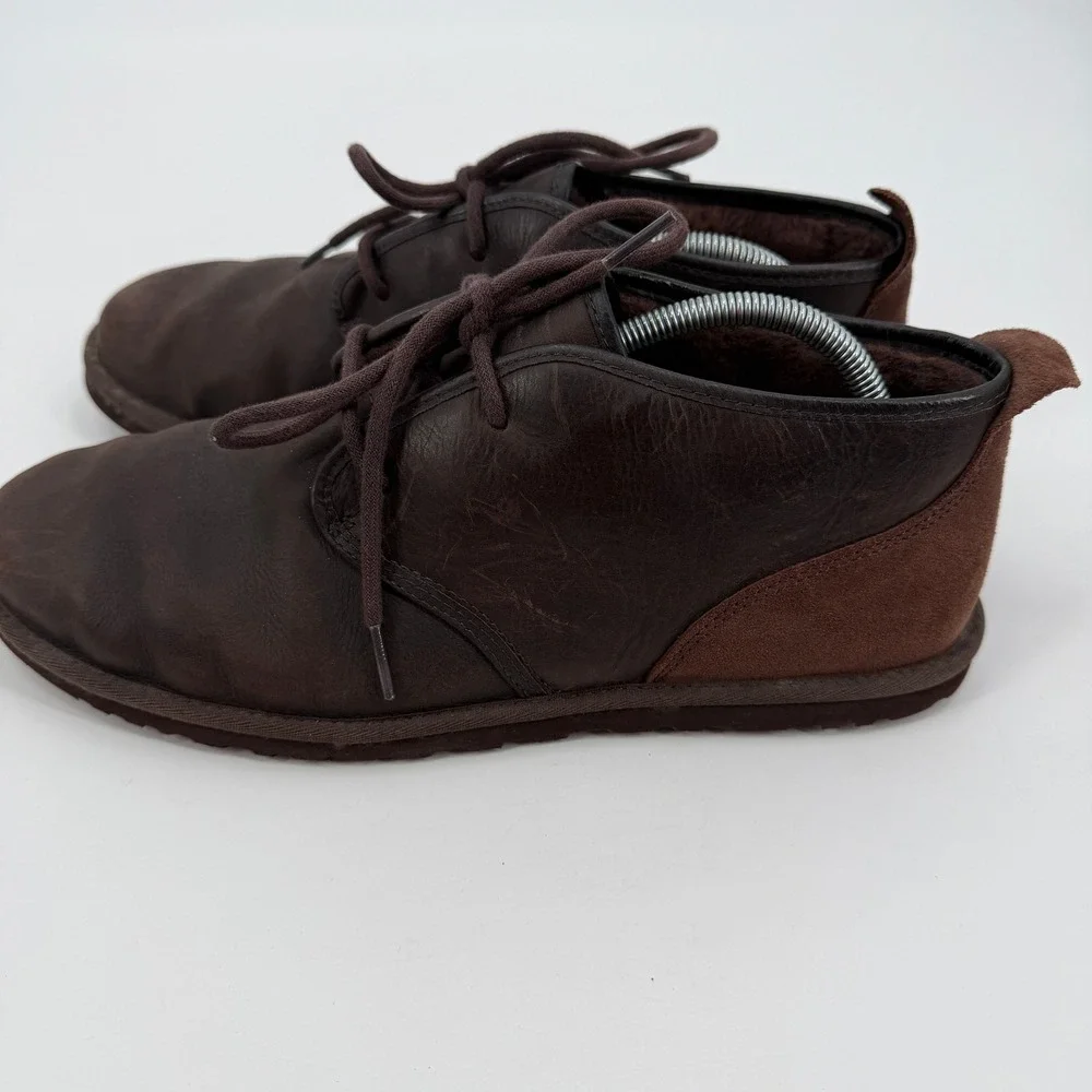 UGG Maksim Mens 11‎ Dark Brown Leather Suede Chukka Desert Boots Shearling Lined